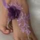 Purple lilac 3D flowers lace barefoot sandals, FREE SHIP, beach wedding barefoot sandals, belly dance, lace shoes, bridesmaid gift, lilac,