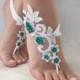 white green flowers lace barefoot sandals, FREE SHIP, beach wedding barefoot sandals, belly dance, lace shoes, bridesmaid gift, beach shoes