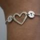 Two initial, sterling silver bracelet. Heart, love bracelet.Custom jewellery.