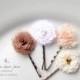 PICK 4 Shabby Flower Hair Pins, Lace Bridal Floral Hairpins, Tiny Fabric Flower, Nude Blush Champagne Ivory White Wedding Hair flowers 1"