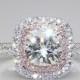 Cushion Cut 2ct Esdomera Moissanites Double Halo Pink Pave Set Accents 14k White Gold Engagement Ring (CFR0467-ESMS2CT)
