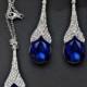 Bridal blue jewelry set, cobalt blue earrings, blue pendant necklace, cobalt blue necklace, blue chandelier earrings, bridal drop necklace