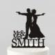 Wedding Cake Topper Silhouette Couple Mr & Mrs 'Smith' type, Personalized with Last Name, Acrylic Cake Topper [CT71]
