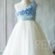 2016 Off White Junior Bridesmaid Dress, Flower Flower Girl Dress, Light blue Flower neck Rosette dress, Puffy dress (HK116)