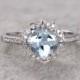 7mm Cushion Aquamarine Engagement ring White gold,Diamond wedding band,14k,Gemstone Promise Ring,Bridal Ring,Retro Vintage