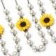 Set of 3. 4. 5. 6. 7. 8. Sunflower Necklace, Yellow Sunflower Bridesmaid, Flower and Pearls Necklace, Bridal Flowers, Bridesmaid Necklace