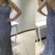 Mermaid V-neck Sleeveless Sweep Train Blue Backless Prom Dress with Beading Appliques from Tidetell