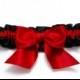 Wedding garter - bridal garter - black and red garter with a red bow - red wedding garter - red satin toss garter - red and black garter