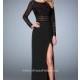 Long La Femme Black Long Sleeve Prom Dress - Discount Evening Dresses 