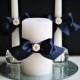 Navy Blue Wedding Candles  Unity Candles with Navy Blue Bow  Church Wedding Unity Candles  Ceremony Candles  Christian Wedding