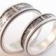Wedding Ring Set, Dandelion Sterling Silver Wedding Band Set, 14k Gold Tab, Womens Wedding Ring, Mens Wedding Band, Men's Wedding Ring