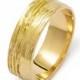 Mens Wood Grain Wide Matte Wedding Band in Yellow Gold