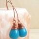Teal blue Earrings - Copper and  Teal Blue Glass Beads - Handmade Copper Earwires
