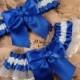 Royal Blue Satin White Satin Organza Wedding Bridal Garter Toss Set