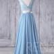 2017 Light Blue Chiffon Bridesmaid Dress, Lace Illusion Wedding Dress, Scoop Neck Prom Dress, A Line Formal Dress Floor Length (H369)