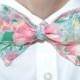Green floral bow tie Pink gift for men's outfit Boyfriend birthday tie For father day gift Party coworker's necktie Grandparent gift ghukol