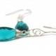 Paraiba Teal Tourmaline Long Drop Dangle Cloud Scroll Earrings in Solid Sterling Silver , October Birthstone , Bridal , 8th Anniversary