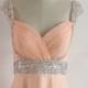 Peach Floor-length Beading Prom Dress with Straps Bling Long Chiffon Peach Bridesmaid Dress