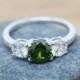 Peridot and lab diamond Solid Sterling Silver Trilogy 3 stone Ring - engagement ring - wedding ring