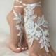 Free Ship ivory foot jewelry, lace sandals, beach wedding barefoot sandals, wedding bangles, anklets, bridal, wedding