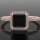 Princess Cut Black Diamond Engagement Ring, White And Black Diamond 14k Rose Gold Halo Ring, Wedding Ring Re0010