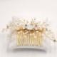Freshwater Pearls and Crystal Bridal Haircomb - Gold Bridal  Hair Accessory -  Wedding Hair Ornament -