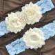 Wedding Garter, Bridal Garter Set - Blue Lace Garter, Keepsake Garter, Toss Garter, Shabby Chiffon Ivory Wedding Garter Belt, Something Blue
