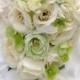 17 Pieces Package Silk Flower Wedding Decoration Bridal Cascade Bouquet IVORY LIGHT GREEN "Lily Of Angeles"