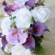 Wedding Purple Mix of  Orchids, Callas and Roses Silk Flower Bride Bouquet - Lilac Lavender