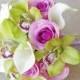 Silk Wedding Bouquet of Orchids and Callas- Off White, Green and Lilac Natural Touch Calla Lilies, Roses and Orchids Silk Bridal Bouquet