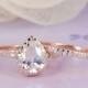 1.96 ctw Pear Diamond Simulated, Halo Ring Half Eternity Wedding Engagement, Rose Gold Plated Sterling Silver Ring Set_ sv2208