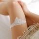 Lace wedding garter with pearls, bridal gift - style #504