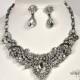 Gunmetal Crystal Wedding Jewelry Set, Vintage Inspired Bridal Necklace, Rhinestone Statement Necklace, Chunky Necklace, Bridal Jewelry