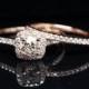 Old European Cut Diamond Halo Engagement Ring & Wedding Band Bridal Set 14k Rose Gold Eco Friendly Vintage Inspired