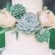 Two Tier Green And Pink Flower Wedding Cake