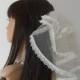 Ivory Bridal Veil-Ruffled Bridal Veil-Lace Trim Bridal Veil-Miniature Bride Veil-Ivory Communion Veil-Tiered Bridal Veil