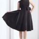 Simple A-Line Illusion Knee Length Satin Black Bridesmaid Dress COKK13001 - Top Designer Wedding Online-Shop