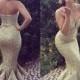 Mermaid Sweetheart Sweep Train Sequins Long Prom Dress with Ruffles