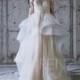 2017 Off White Mesh Wedding Dress with Long Sleeves, Ruffle Draped Bridal Train, Sweetheart Lace Illusion Prom Dress Beading Floor (LW213)