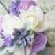 Lush Lilac Wedding Succulent, Roses and Sprays Silk Flower Bride Fall Rustic Bouquet