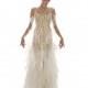 Elizabeth Fillmore - Fall 2012 - Nocturne Beaded Organza Sheath Wedding Dress with Ruffle Details and an Illusion Neckline - Stunning Cheap Wedding Dresses