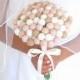 Bridal Wedding Bouquet, Neutral Needle Felted Wool, Craspedia, Rustic, Off White, Brown, Tan, Pink, Everlansting