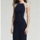 Navy Beaded Open Back Long Gown by Dave and Johnny - Color Your Classy Wardrobe