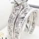 Unique Moissanite Engagement Rings 14K White Gold Unique Engagement Ring Bridal Set Filigree Rings