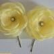 Pale Lemon Yellow fabric Flowers, Bridesmaids Hair Clips Pins, Light Lemon Shoe Clips, Dress sash Brooch Flowers, Handmade Blooms Weddings