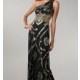One Shoulder Black Gown with Gold Print - Brand Prom Dresses