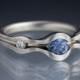 Blue Montana Sapphire & Arctic diamonds Three Stone Engagement Ring Wave Ring Modern Unique Minimal Custom Order - 14k, 18k Gold or Platinum