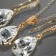 Crystal Gold Bridal Jewelry Set Clear Crystal Earrings&Necklace Set Swarovski Rhinestone Gold Jewelry Set Wedding Bridesmaids Jewelry Sets