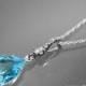 Aquamarine Crystal Necklace Swarovski Aquamarine Silver Pendant Aqua Blue Silver CZ Necklace Birthstone Necklace Teardrop Blue Necklace