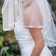 Elbow Length Two Tier Lace Veil w/ Pearls and Beading